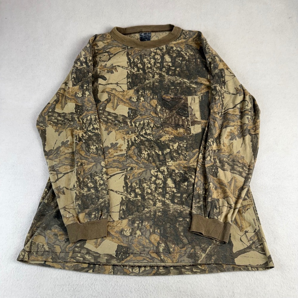 Vintage Sniper Camo Long Sleeve Pocket T-Shirt Mens Medium USA Distressed